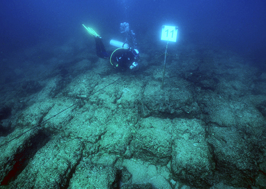 Israel-Caesarea-Remnants of a Roman Port submerged